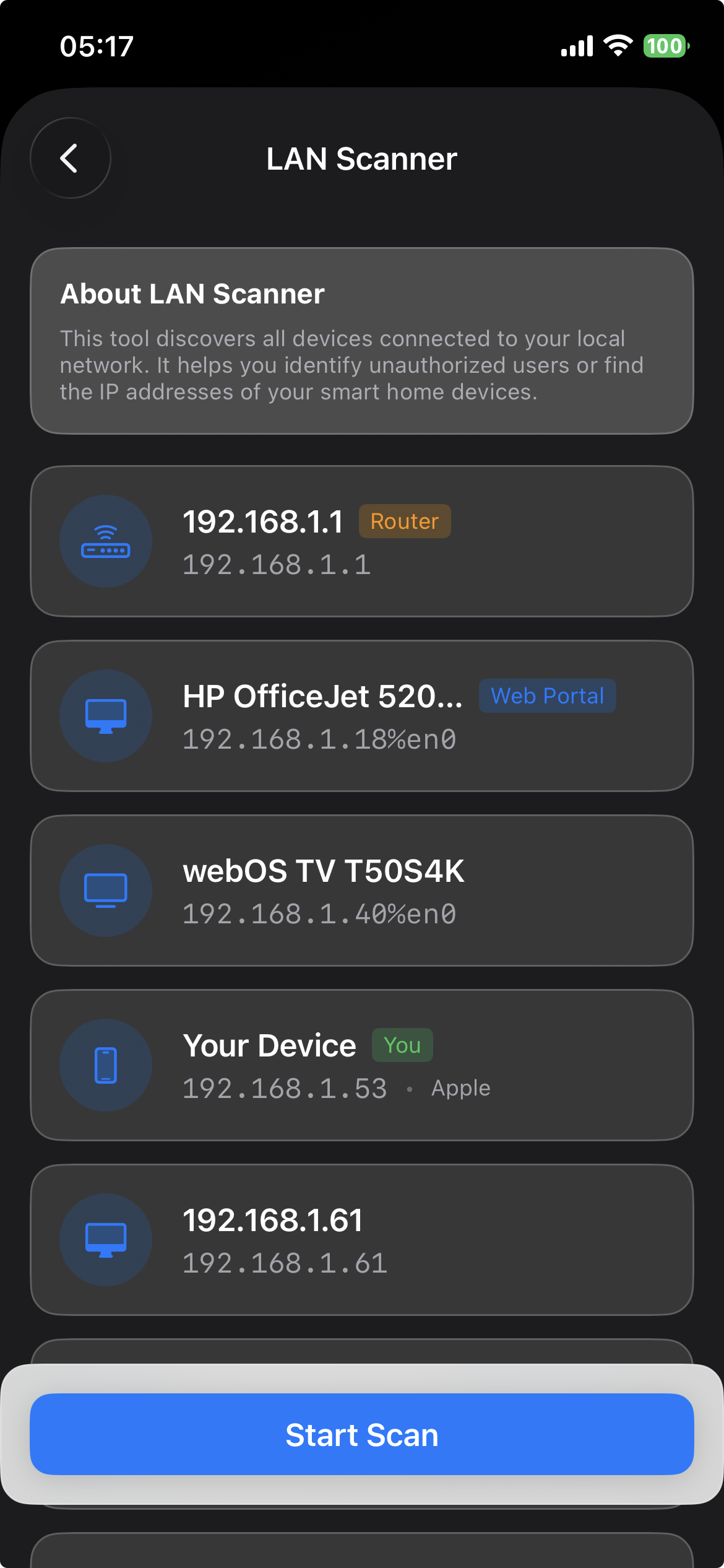 Full Network Tools menu: LAN Scanner, Ping, Traceroute, Port Scanner, VR Mode, Wi-Fi Fix