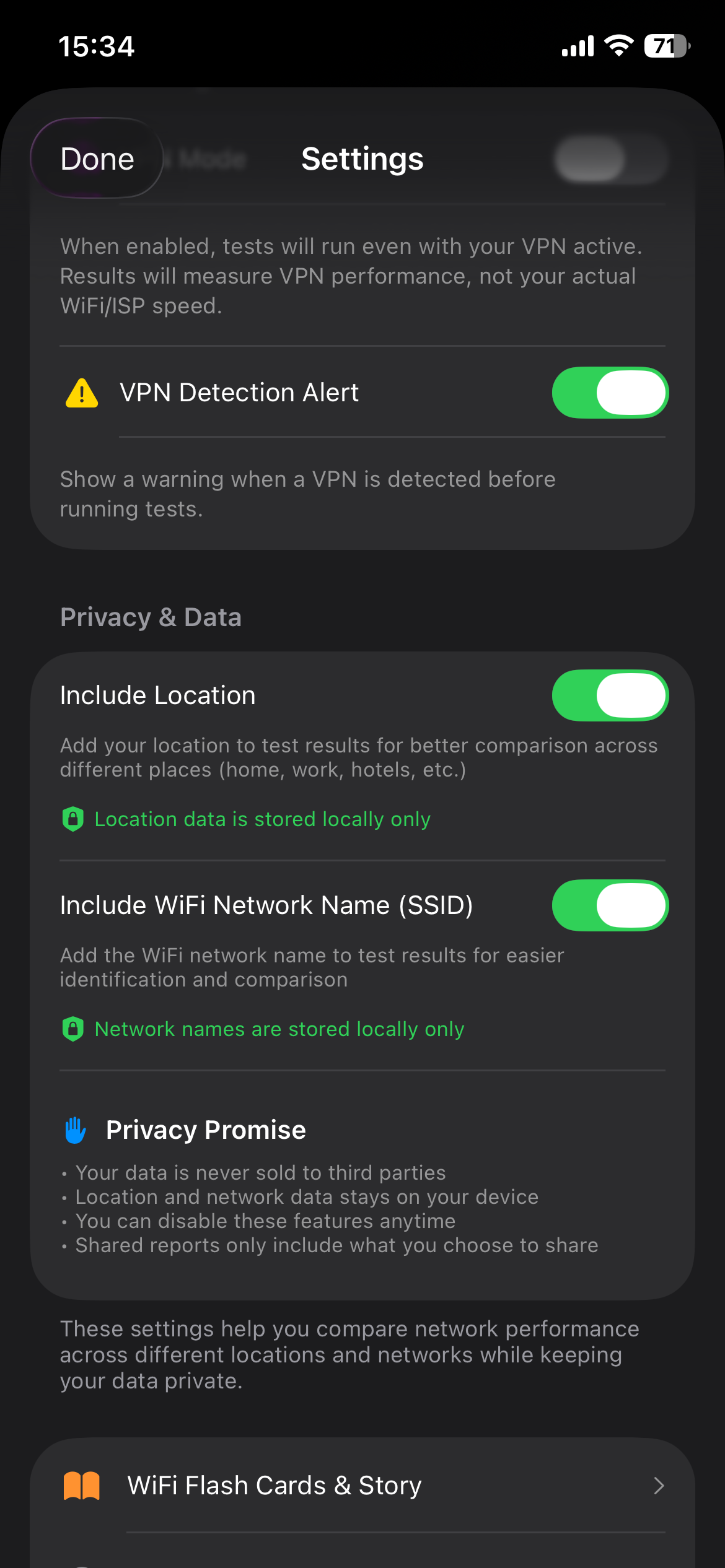 VPN detection settings