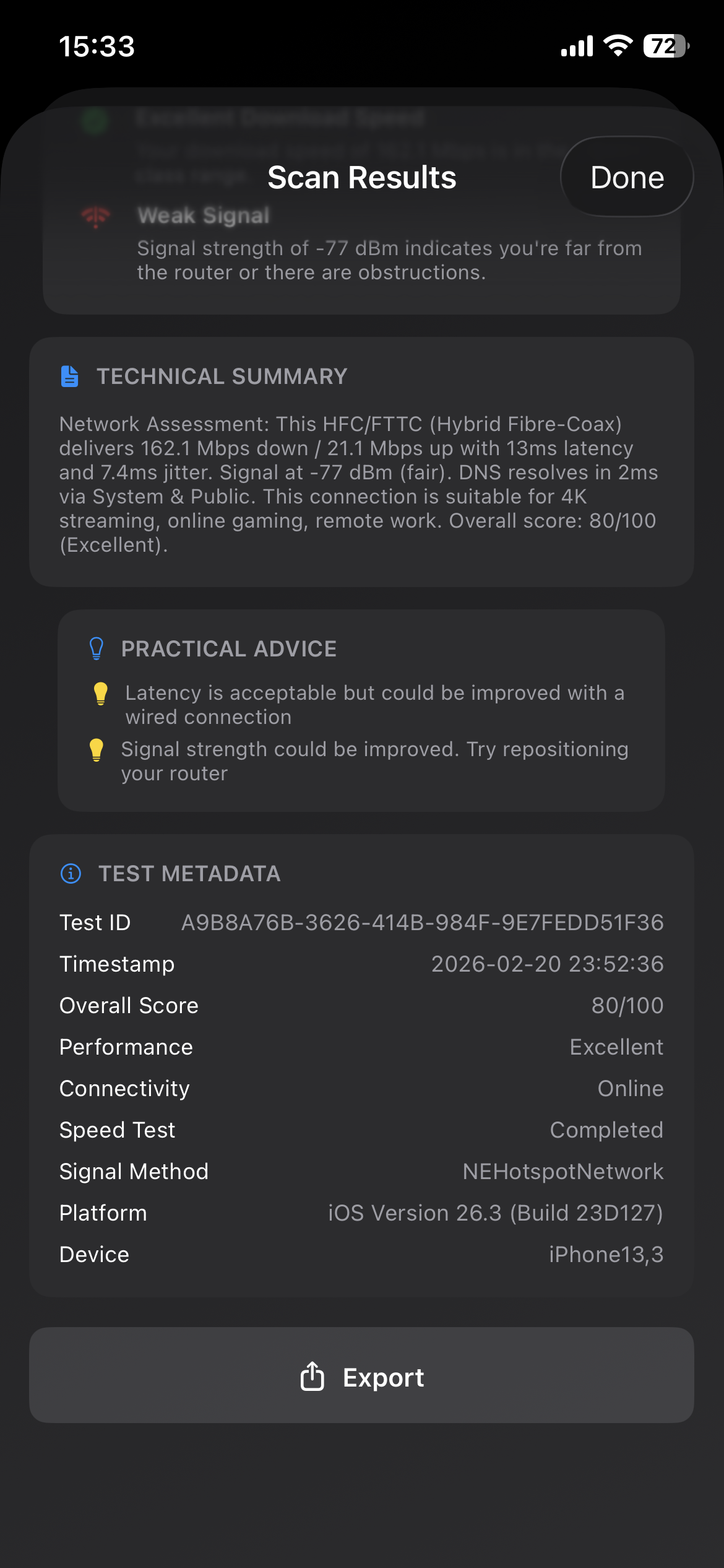 Scan technical summary